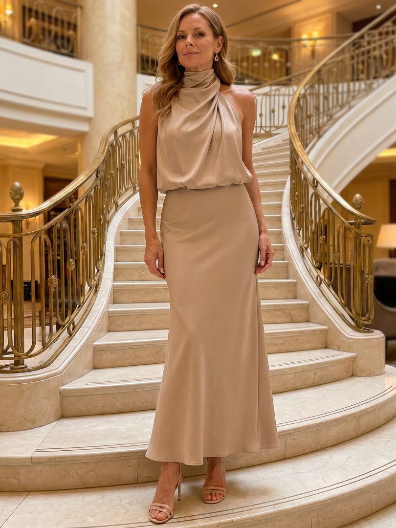 Zoe | Draped Neck Midi Dress