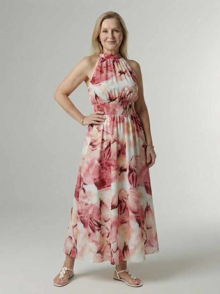 Anna | Gathered Halter Midi Dress