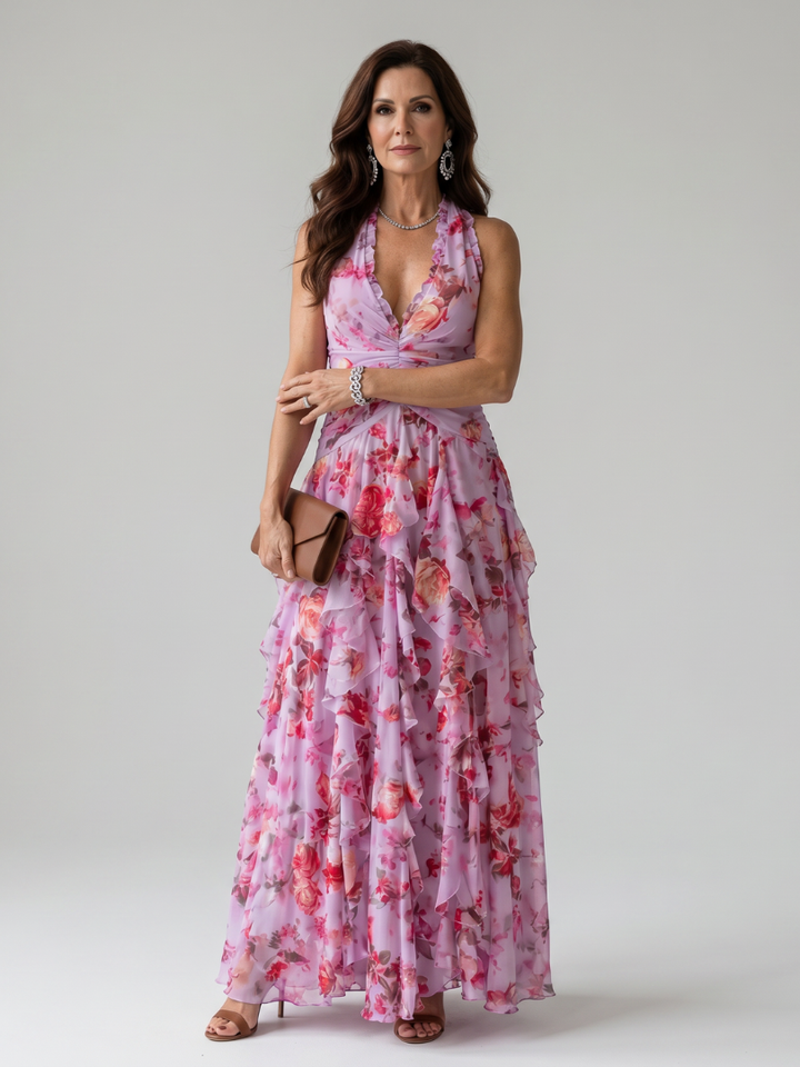 Chloe | Ruched Floral Maxi Dress