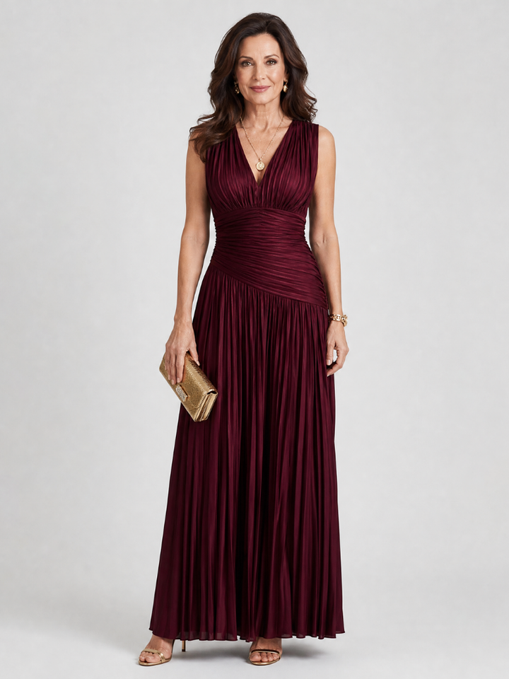 Clara | Pleated V-Neck Midi Dress