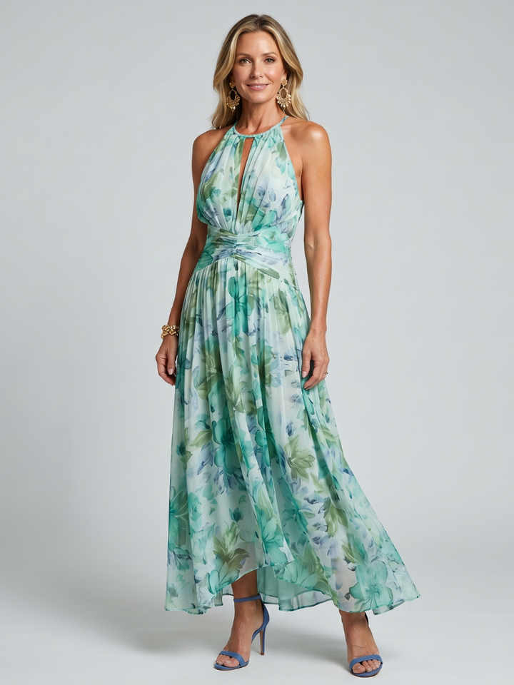 Olivia | Pleated Halter Midi Dress