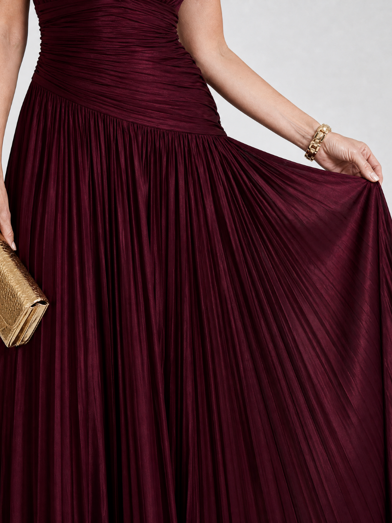 Clara | Pleated V-Neck Midi Dress