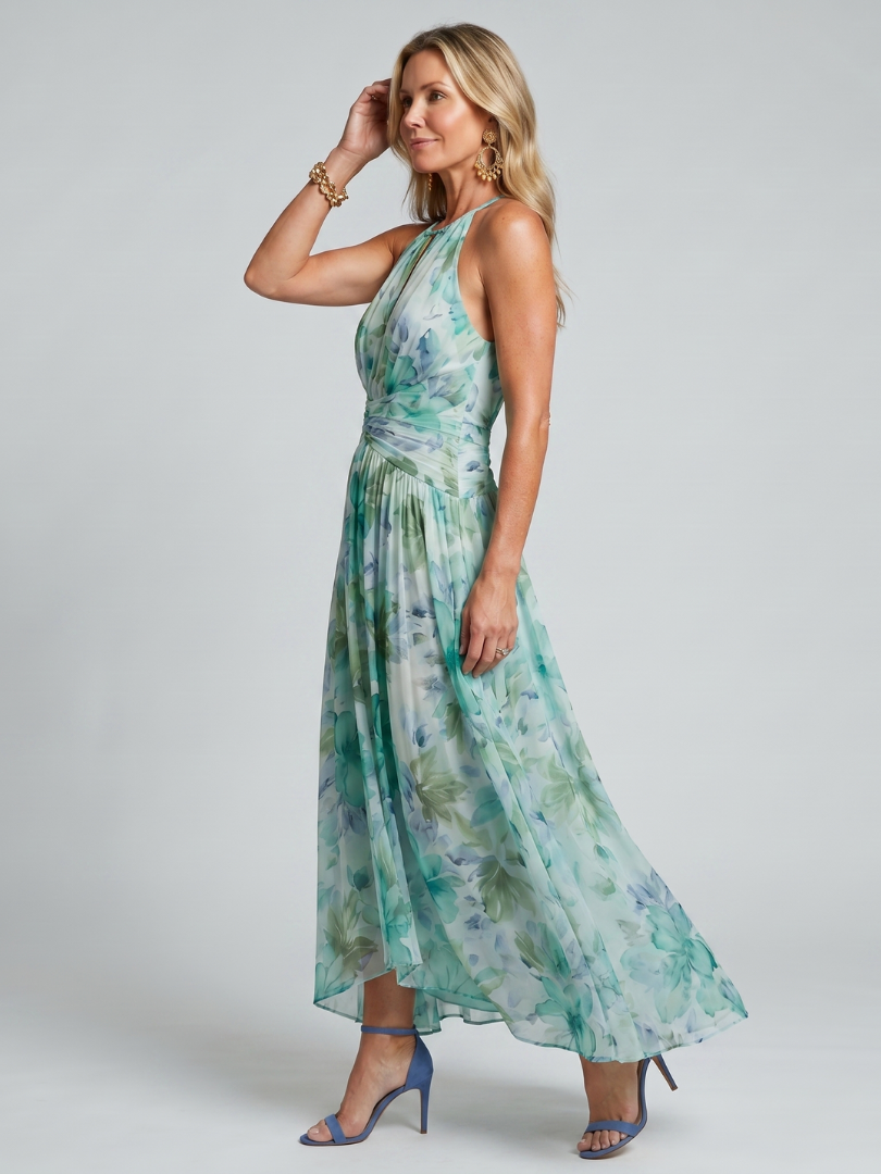 Olivia | Pleated Halter Midi Dress