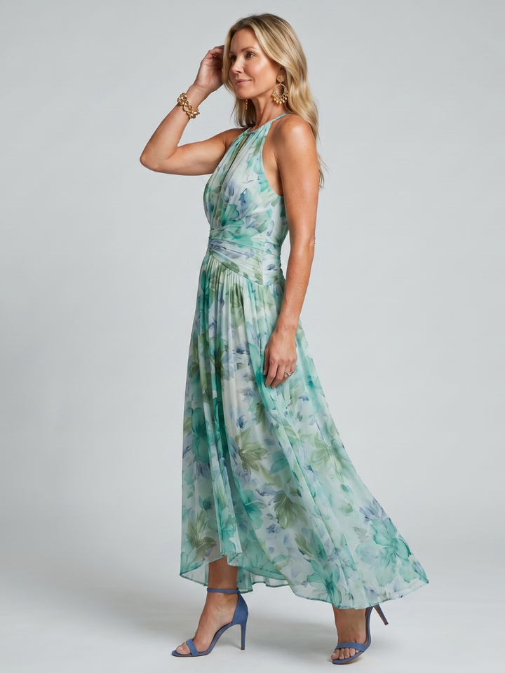 Olivia | Pleated Halter Midi Dress