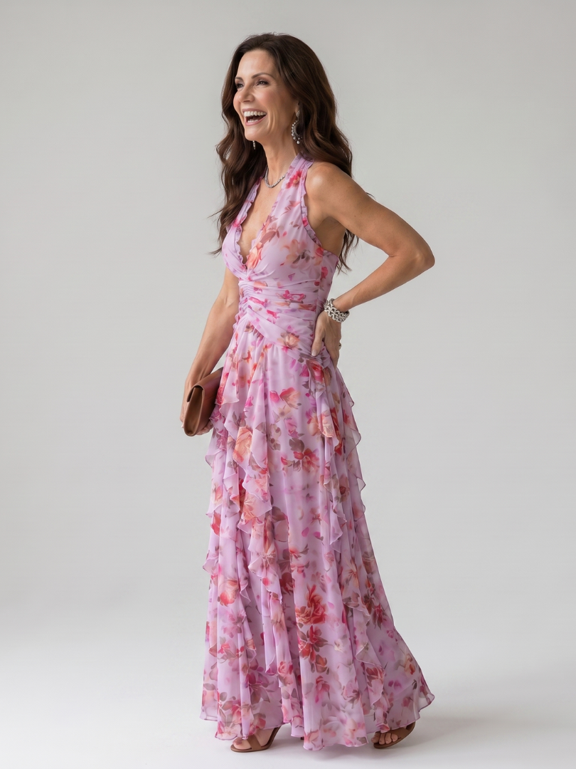 Chloe | Ruched Floral Maxi Dress