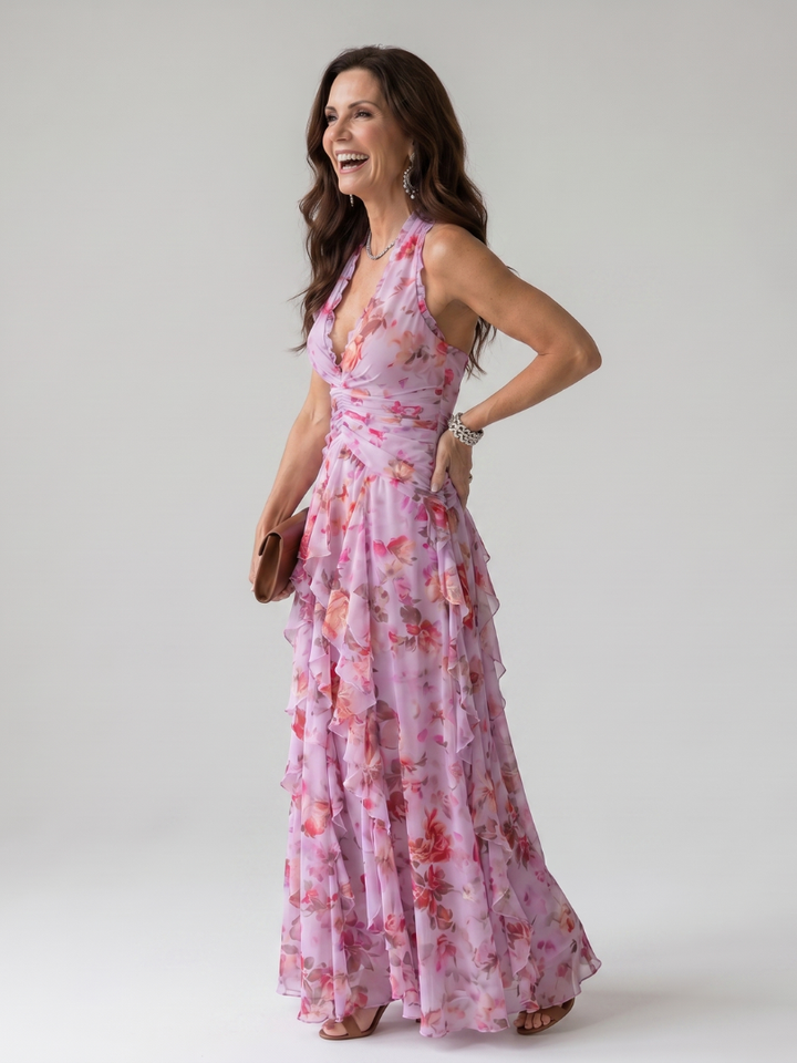 Chloe | Ruched Floral Maxi Dress