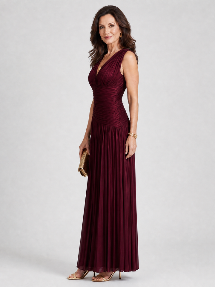 Clara | Pleated V-Neck Midi Dress