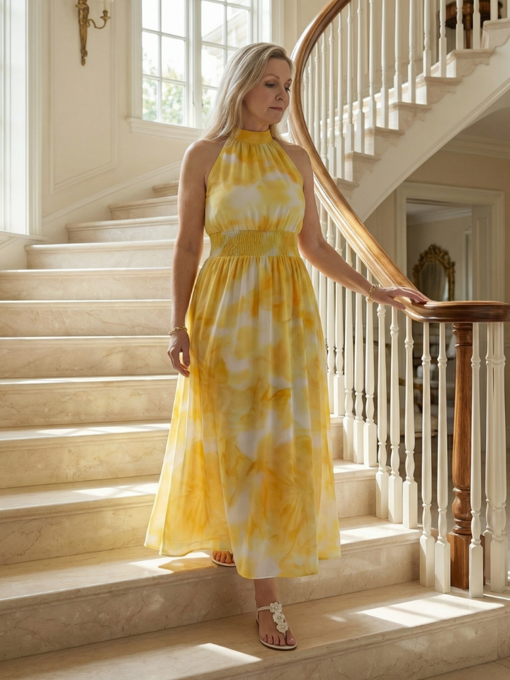 Anna | Gathered Halter Midi Dress