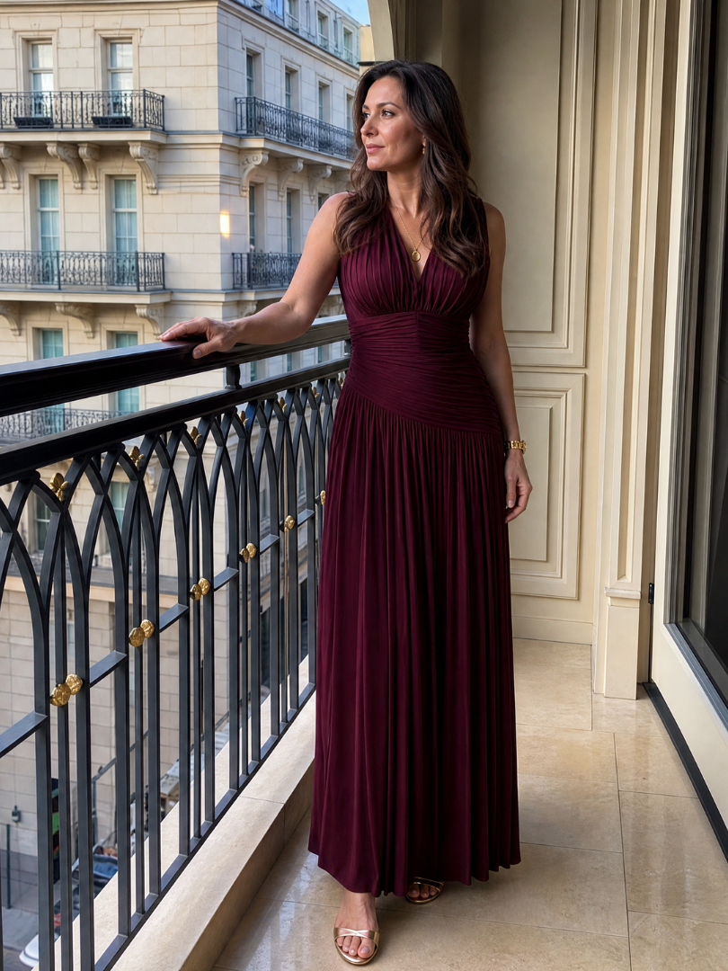 Clara | Pleated V-Neck Midi Dress