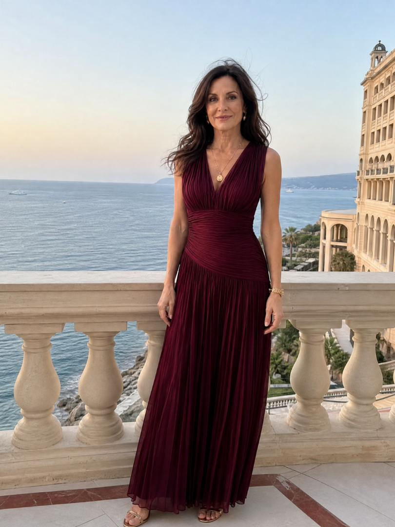Clara | Pleated V-Neck Midi Dress
