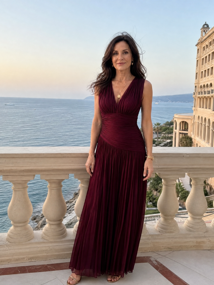 Clara | Pleated V-Neck Midi Dress