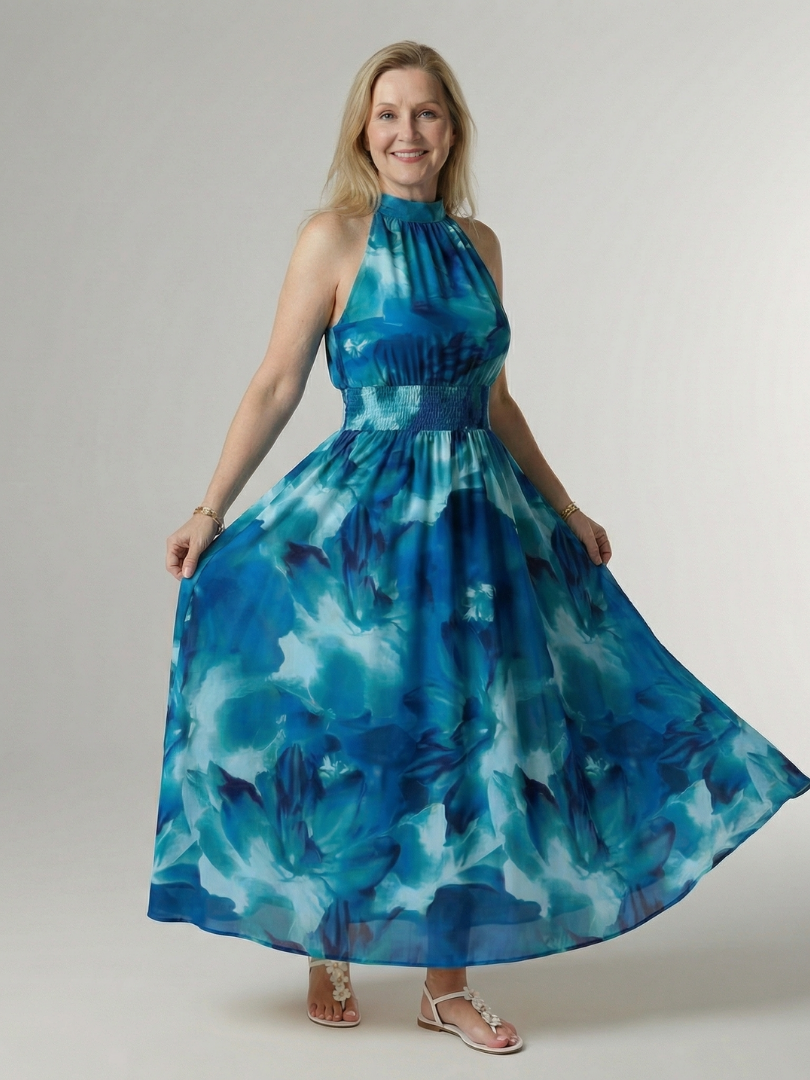 Anna | Gathered Halter Midi Dress