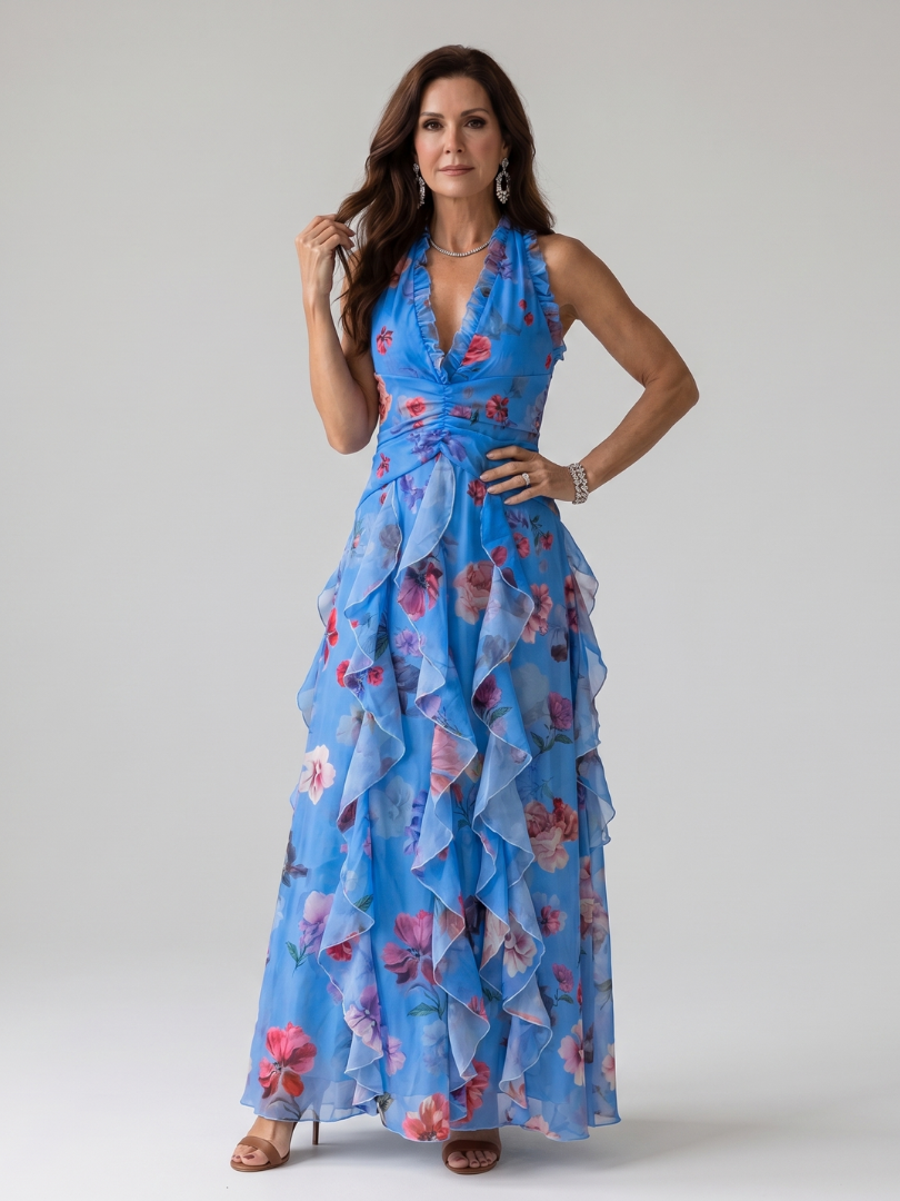 Chloe | Ruched Floral Maxi Dress