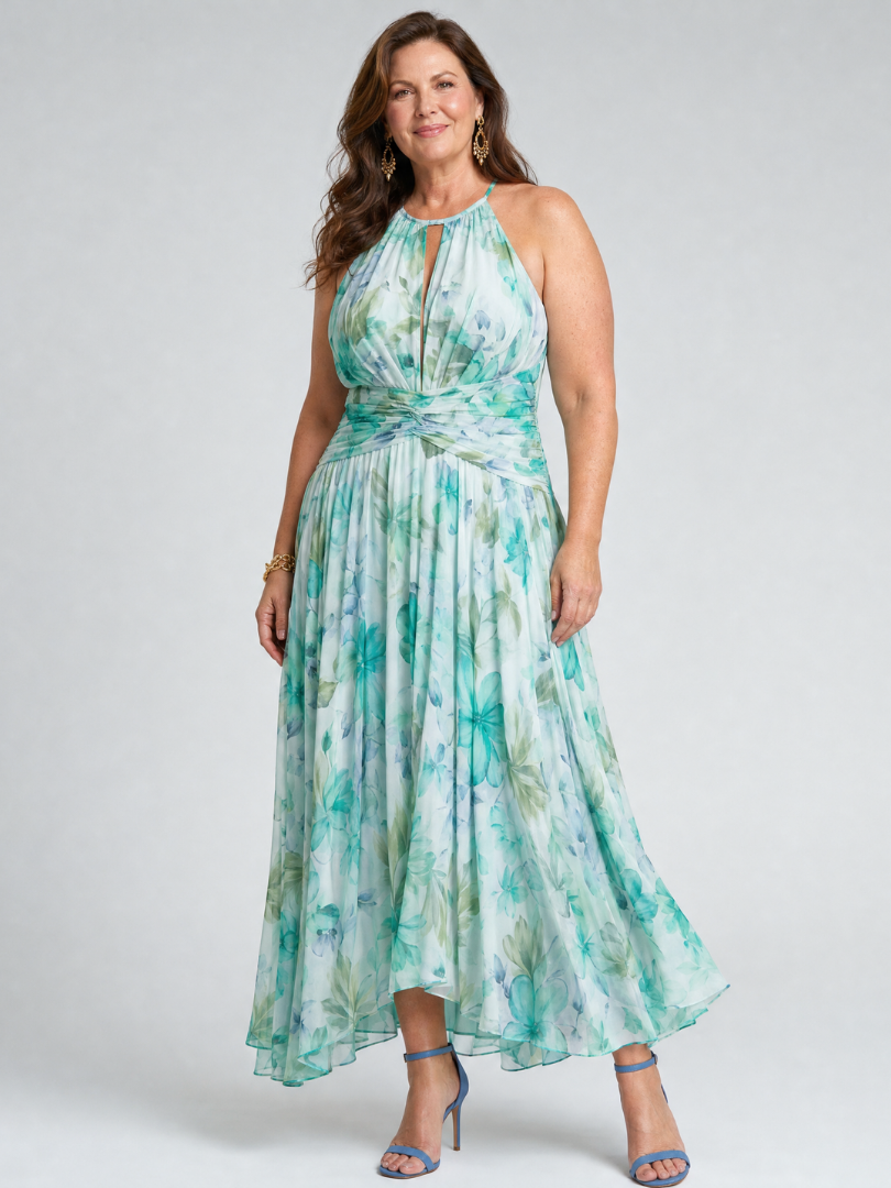 Olivia | Pleated Halter Midi Dress