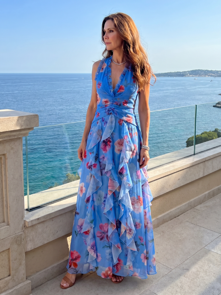 Chloe | Ruched Floral Maxi Dress
