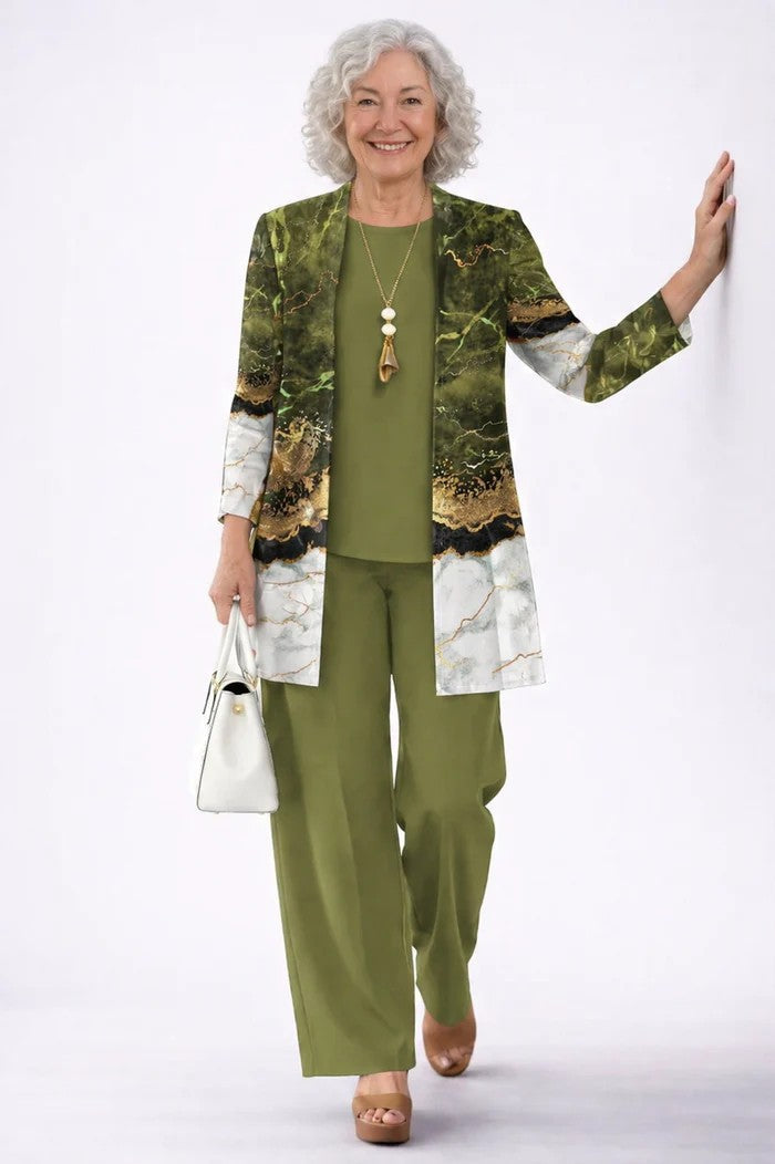 Olive | Printed Layered Trouser Set