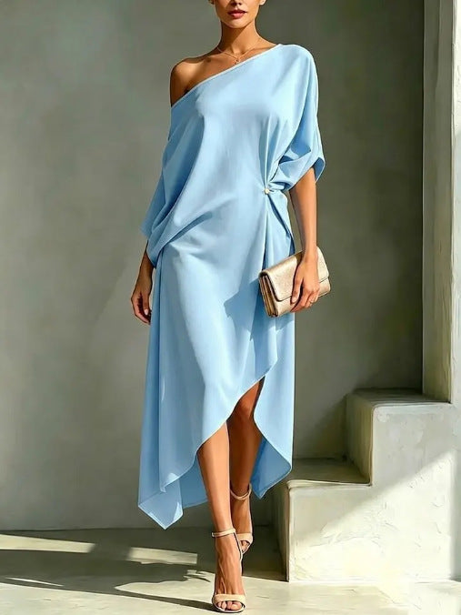 Celeste | Draped One-Shoulder Midi Dress