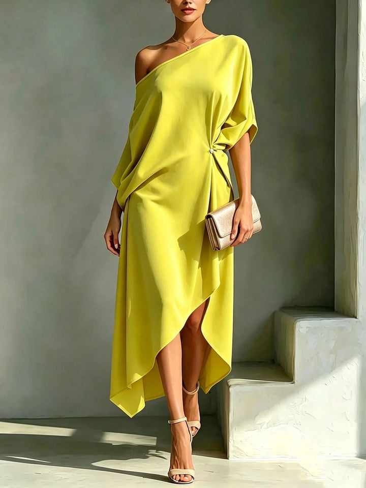 Celeste | Draped One-Shoulder Midi Dress