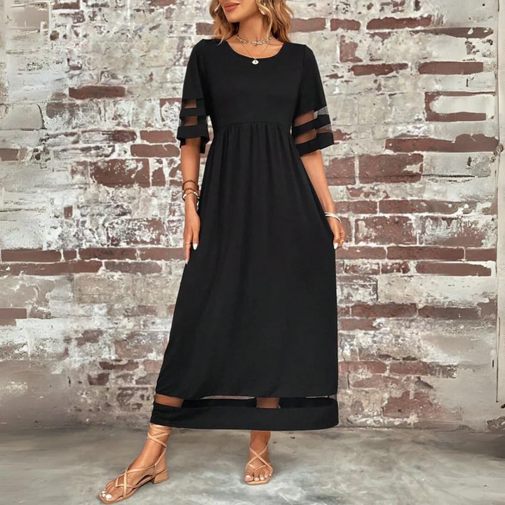 Clara | Elegant Mesh Sleeve Midi Dress